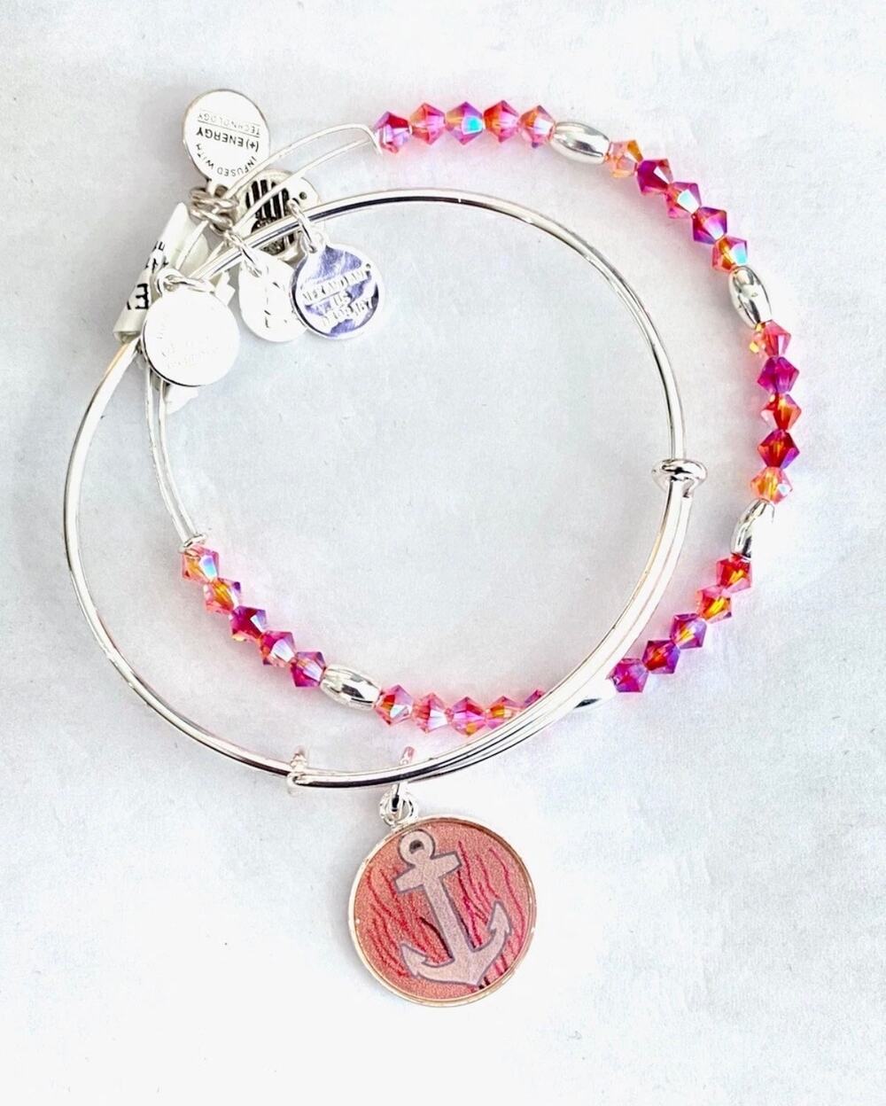 New Alex and Ani "Grounded" Anchor Bracelet Set with Swarovski Crystals